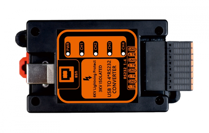 工业级 3KV隔离/6KV防雷型 USB转4路RS232转换器