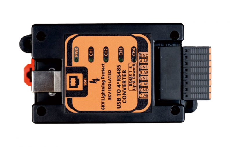 工业级 3KV隔离/6KV防雷型 USB转4路RS485转换器
